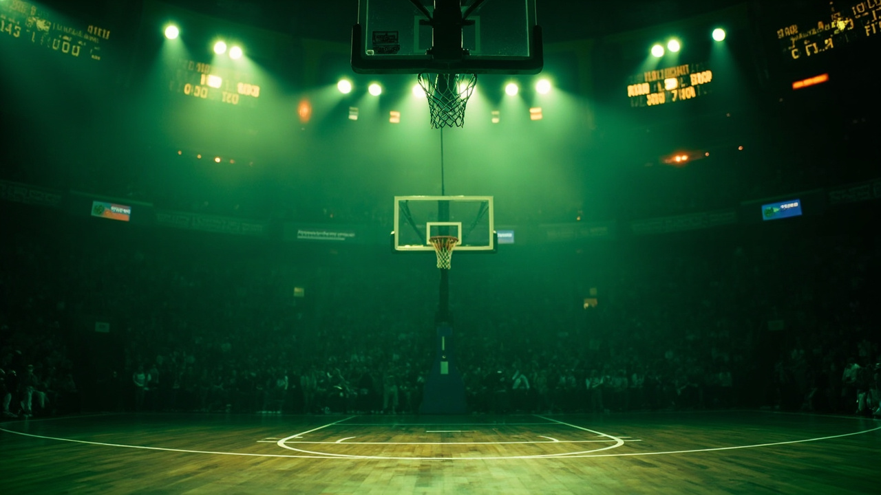 Fantasy basketball clubhouse court floodlights