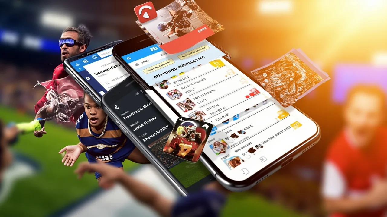 Editorial collage of fantasy app review elements